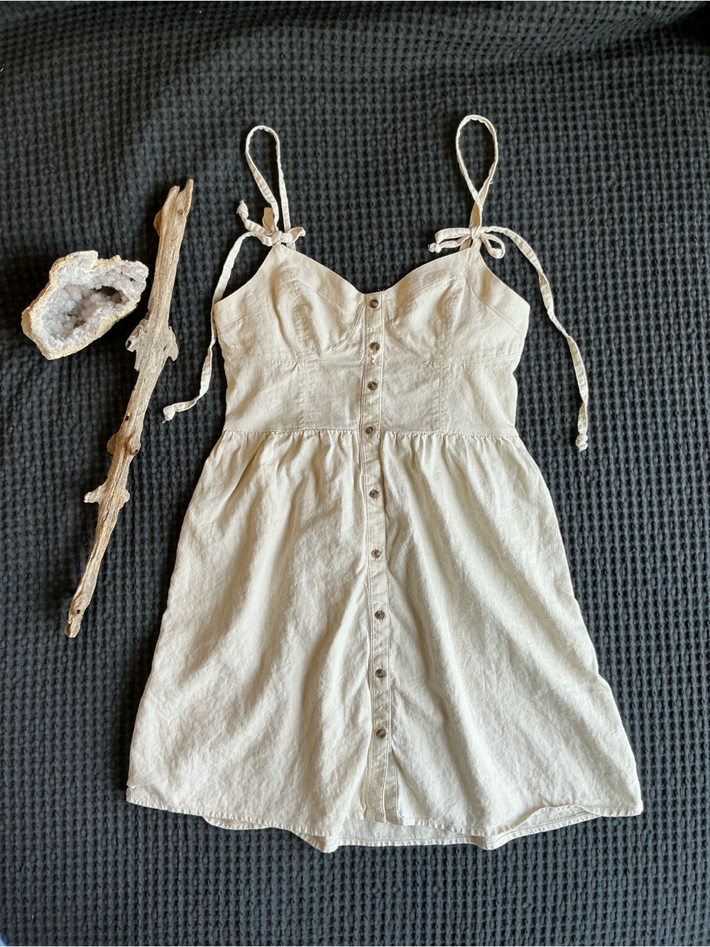aerie Cream Button-Front Mini Sundress